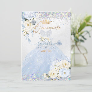 Quinceanera HoloGrapy Dusty Blue Silver Dress Inbjudningar