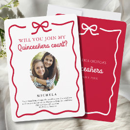 Quinceañera hovpresentation röd bow inbjudningar