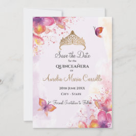 Quinceañera i vattenfärg med fjärilar spara datumet