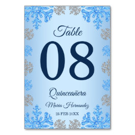 Quinceañera Ice Blue Silver Winter Snowflake Bordsnummer
