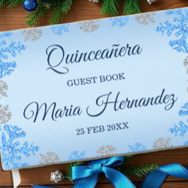 Quinceañera Ice Blue Silver Winter Snowflake Gästböcker