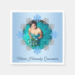 Quinceañera Ice Blue Silver Winter Snowflake Pappersservett