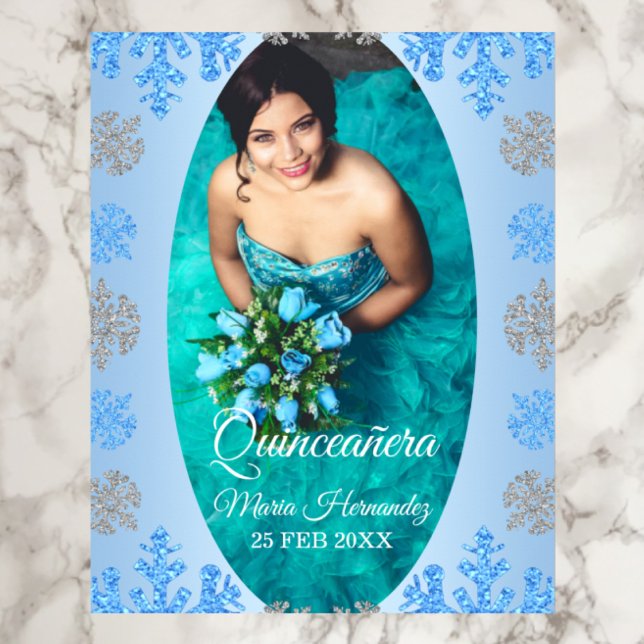 Quinceañera Ice Blue Silver Winter Snowflake Poster (Skapare uppladdad)