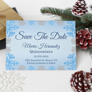Quinceañera Ice Blue Silver Winter Snowflake Spara Datumet