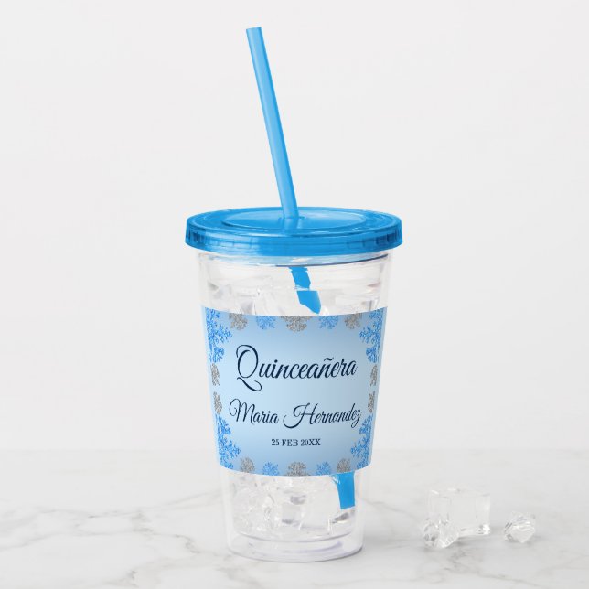 Quinceañera Ice Blue Silver Winter Snowflake Take Away Mugg (Framsida Ice)