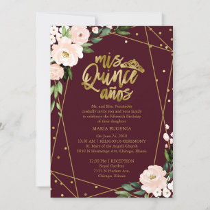 Quinceanera-inbjudan Bilingual  Burgundy Inbjudningar