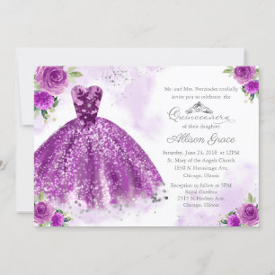 Quinceanera-inbjudan Bilingual Lila Gown Inbjudningar