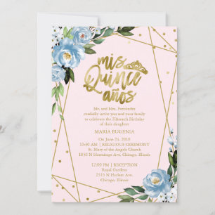 Quinceanera-inbjudan Bilingual Rosa Blue Inbjudningar