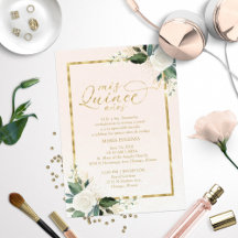Quinceanera-inbjudan Bilingual Rosa Gold Foil
