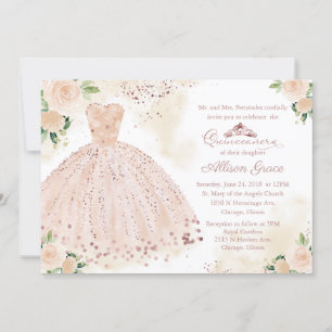 Quinceanera-inbjudan Bilingual Rosa  Gown Inbjudningar
