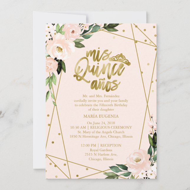 Quinceanera-inbjudan Bilingual Rosa  Inbjudningar (Framsida)