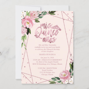 Quinceañera-inbjudan Bilingual Rosa Rodnad Inbjudningar