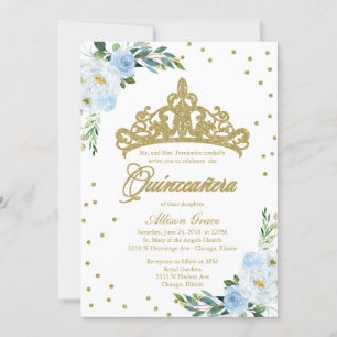 Quinceanera-inbjudan Bilingual Tiara Baby blue