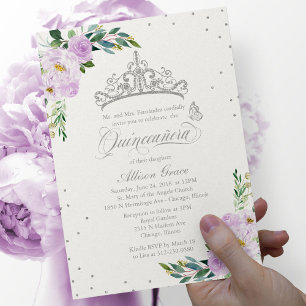 Quinceanera-inbjudan Bilingual Tiara Lila