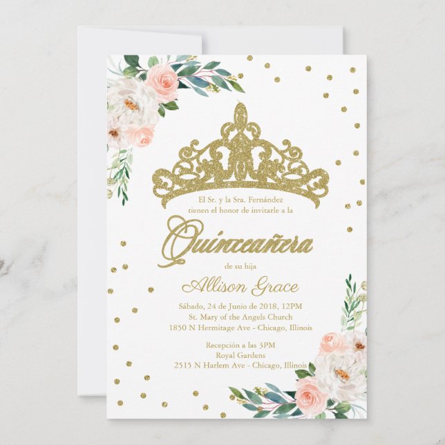 Quinceanera-inbjudan Bilingual Tiara-Rosa (Baksida)