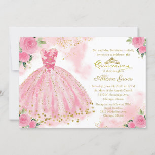 Quinceañera-inbjudan Bilingual varmröd klänning Inbjudningar