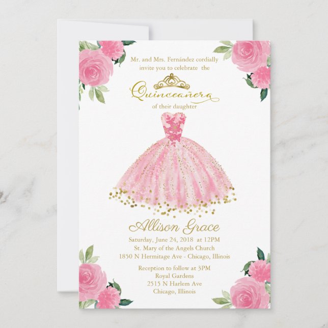 Quinceanera-inbjudan Bilingual varmröd klänning Inbjudningar (Framsida)