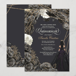 Quinceañera-inbjudan - Black & Guld Ro, Gown Inbjudningar