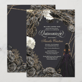 Quinceañera-inbjudan - Black & Guld Ro, Gown Inbjudningar