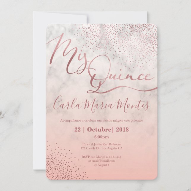 Quinceanera-inbjudan Faux ro guld, quince Inbjudningar (Framsida)