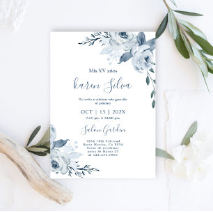 Quinceanera-inbjudan för Dusty Blue Blommigt Inbjudningar