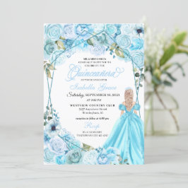 Quinceanera-inbjudan för elegant Himlar Blue Blomm Inbjudningar