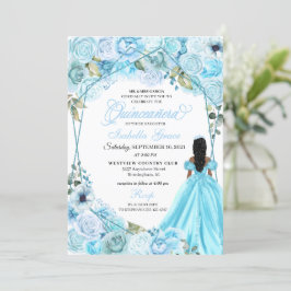 Quinceanera-inbjudan för elegant Himlar Blue Blomm Inbjudningar