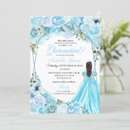 Quinceanera-inbjudan för elegant Himlar Blue Blomm Inbjudningar