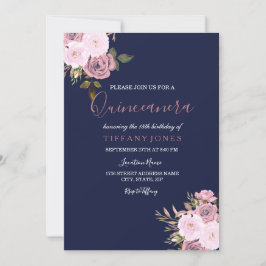 Quinceanera-inbjudan för marinblått Rosa och Ro Gu Inbjudningar