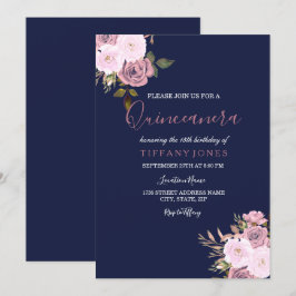 Quinceanera-inbjudan för marinblått Rosa och Ro Gu Inbjudningar
