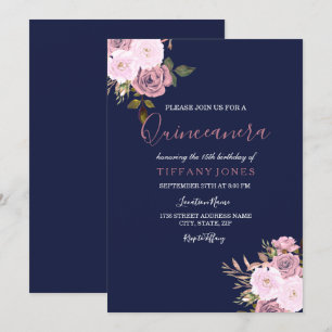 Quinceanera-inbjudan för marinblått Rosa och Ro Gu Inbjudningar