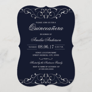 Quinceanera-inbjudan för marinen Silver Elegant Inbjudningar
