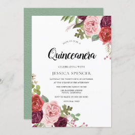 Quinceanera-inbjudan för Mint & Rosa  Blommigt Inbjudningar
