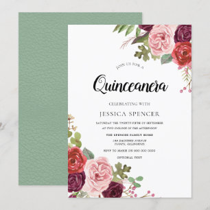 Quinceanera-inbjudan för Mint & Rosa Blommigt Inbjudningar