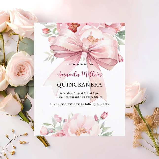 Quinceanera-inbjudan för rosa blommigtar (Skapare uppladdad)