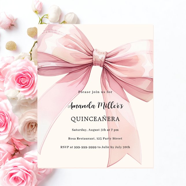 Quinceanera-inbjudan för rosa-buggkräm (Skapare uppladdad)