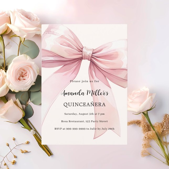 Quinceanera-inbjudan för rosa-buggkräm inbjudningar (Skapare uppladdad)