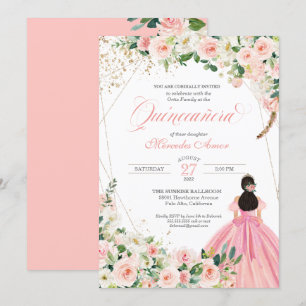 Quinceanera-inbjudan för Rosa och vit Blommigt Inbjudningar