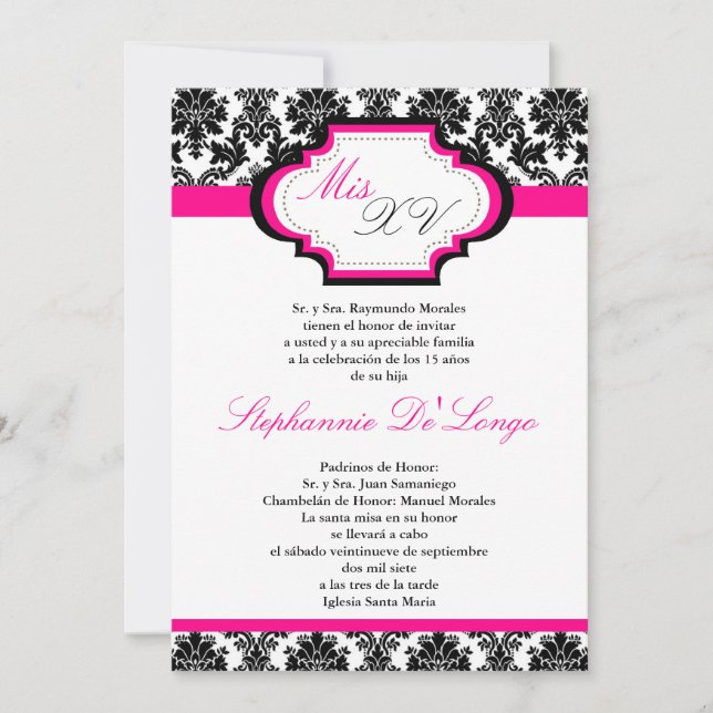 Quinceanera-inbjudan för Shock rosa fem gånger7 Inbjudningar (Framsida)