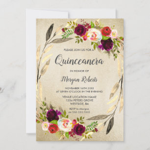 Quinceanera-inbjudan för utandning av gyllene Blom Inbjudningar