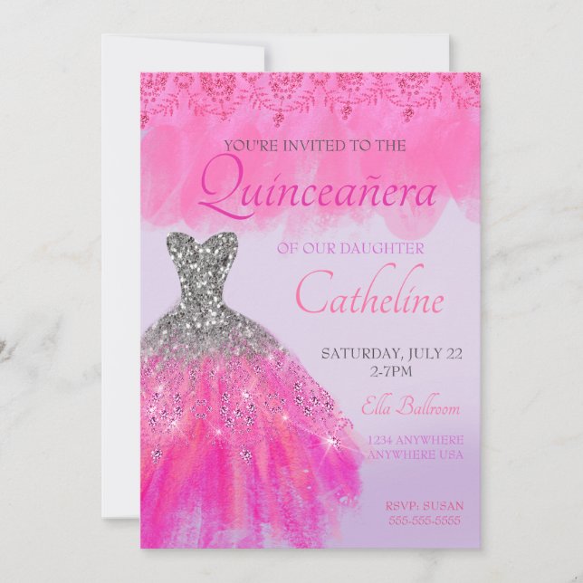 Quinceanera-inbjudan fuscia15-årsdag inbjudningar (Framsida)