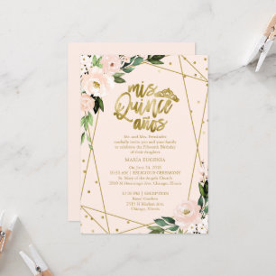 Quinceañera-inbjudan Guld Folie Rosa Floral Inbjudningar
