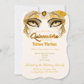Quinceañera-inbjudan Guldglitter Inbjudningar