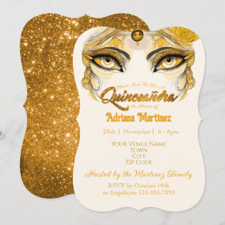 Quinceañera-inbjudan Guldglitter Inbjudningar