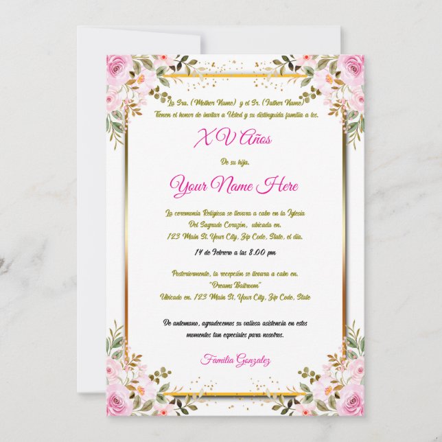 Quinceañera-inbjudan Inbjudningar (Framsida)
