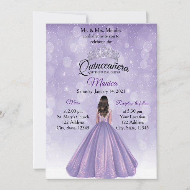 Quinceañera-inbjudan Lila och Silver Inbjudningar (Framsida)