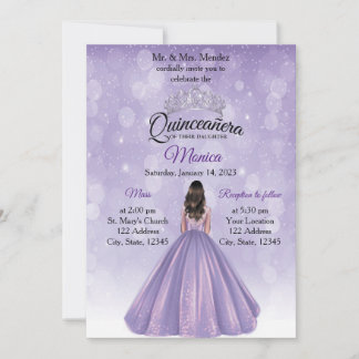 Quinceañera-inbjudan Lila och Silver Inbjudningar