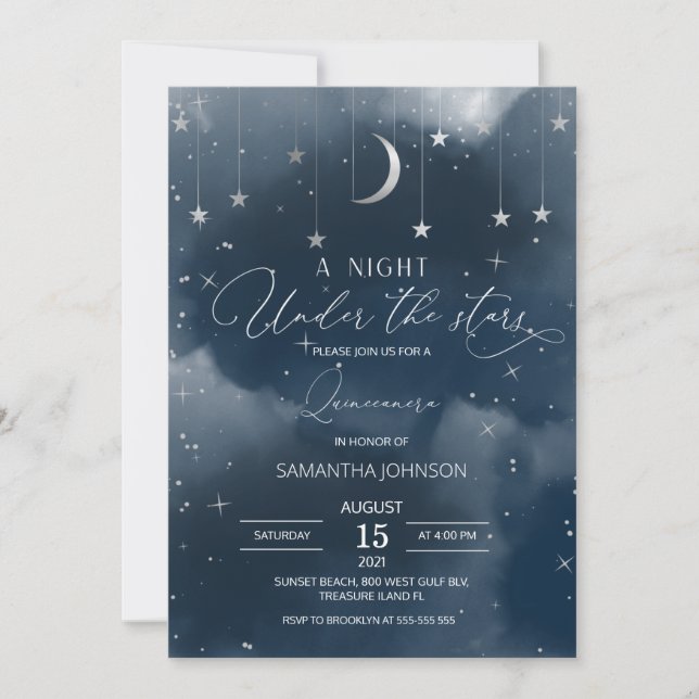 Quinceanera-inbjudan, Måne och Stars Quinceañera Inbjudningar (Framsida)