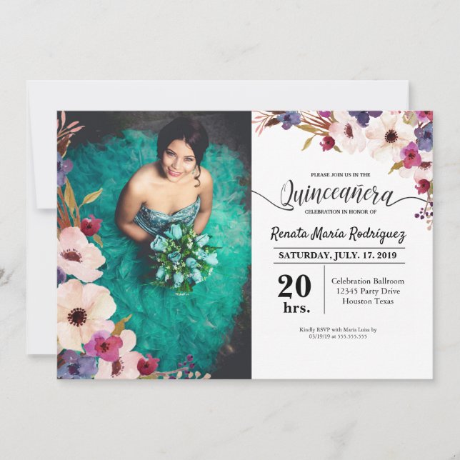 Quinceanera inbjudan med bilden (Framsida)
