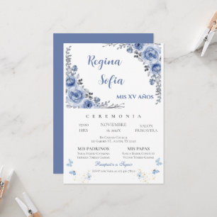 Quinceanera-inbjudan med blå Blommigt-fjäril Inbjudningar